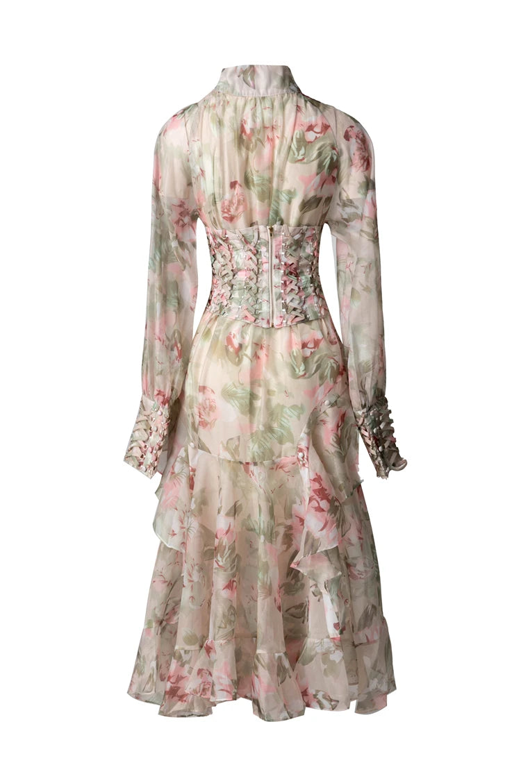 Women Dresses: Stand Collar Floral Casual Vestidos | Salman Store