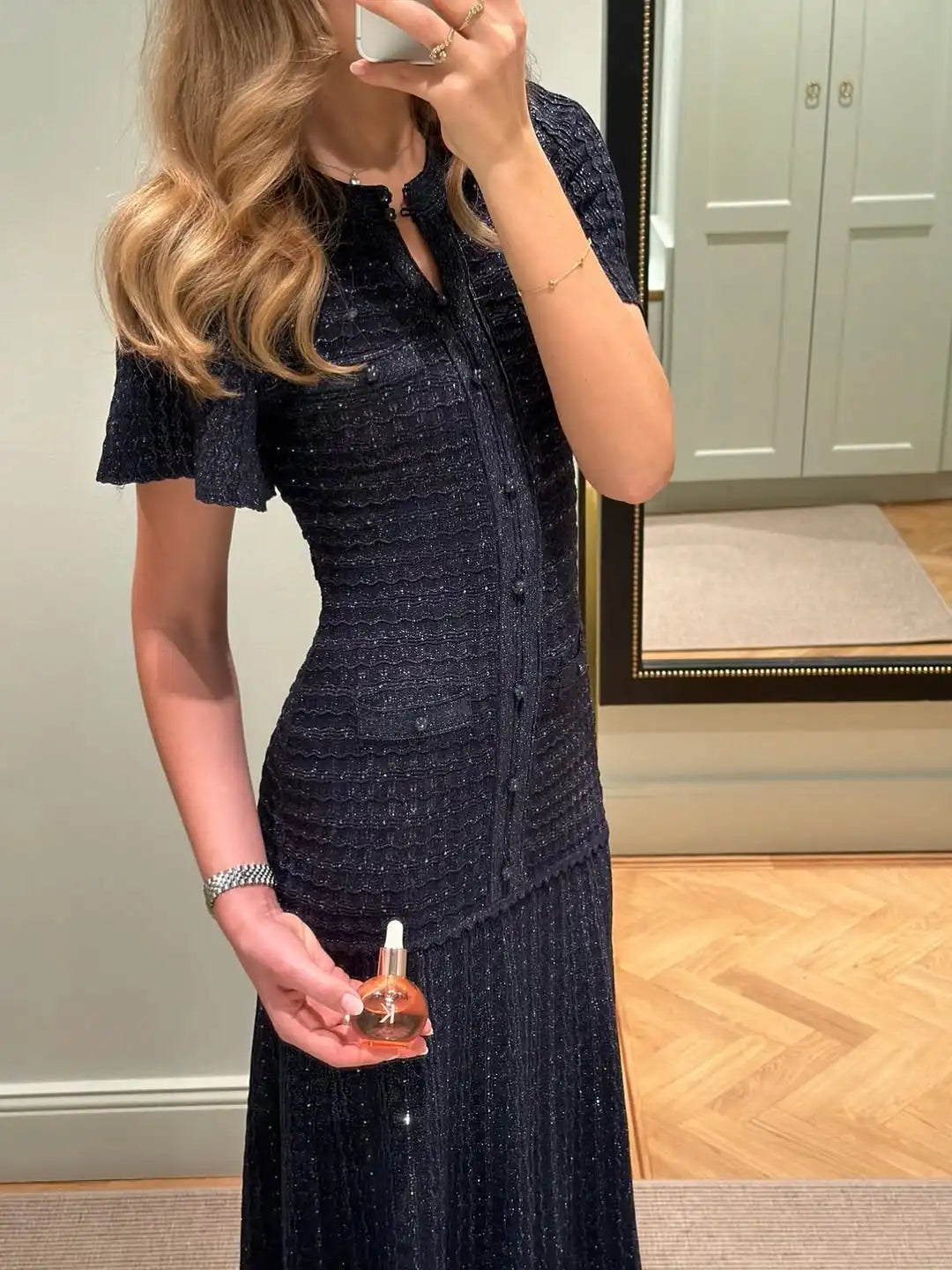 Solid Knit Hollow Out Maxi Dress for Women - Short Sleeve Bodycon Dress 2026 - JStorehub 