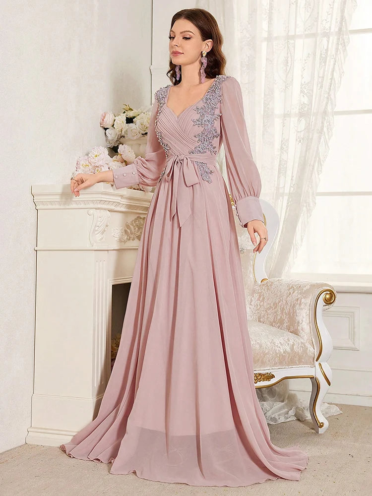 Luxury Formal Evening Bridesmaid Dress - Sweetheart Neckline Beaded Waist with Pearl Detailing - JStorehub 