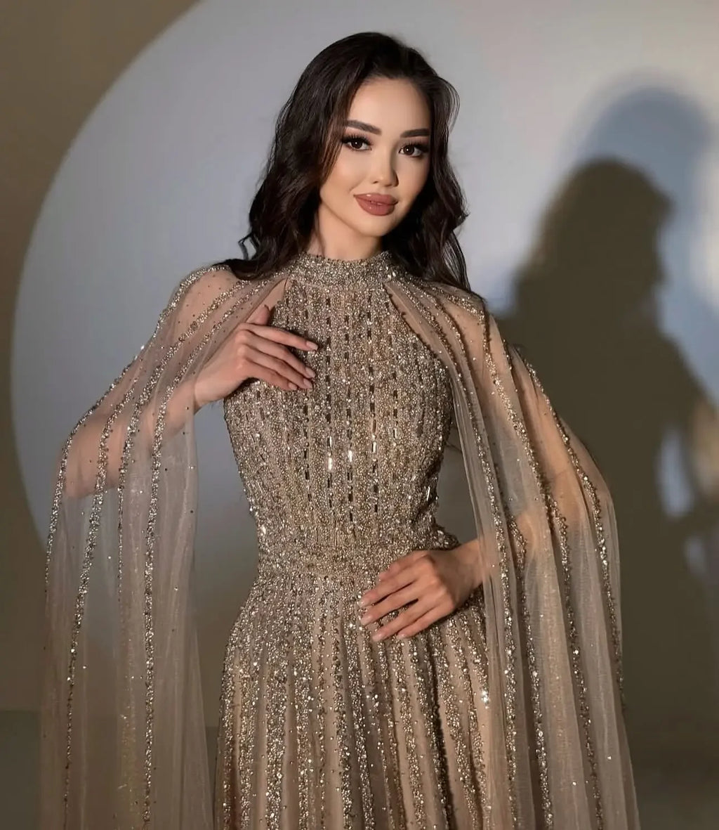 Customized Elegant Off-Shoulder Long Sleeve Prom Evening Dress - JStorehub 