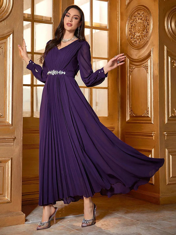 Women Dresses: Elegant Evening V-Neck Dress - Salman Store