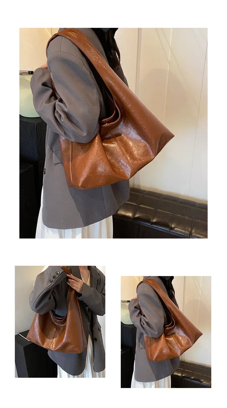 Big Black Shoulder Bag for Women - Large Hobo Soft Leather Crossbody Tote Bag