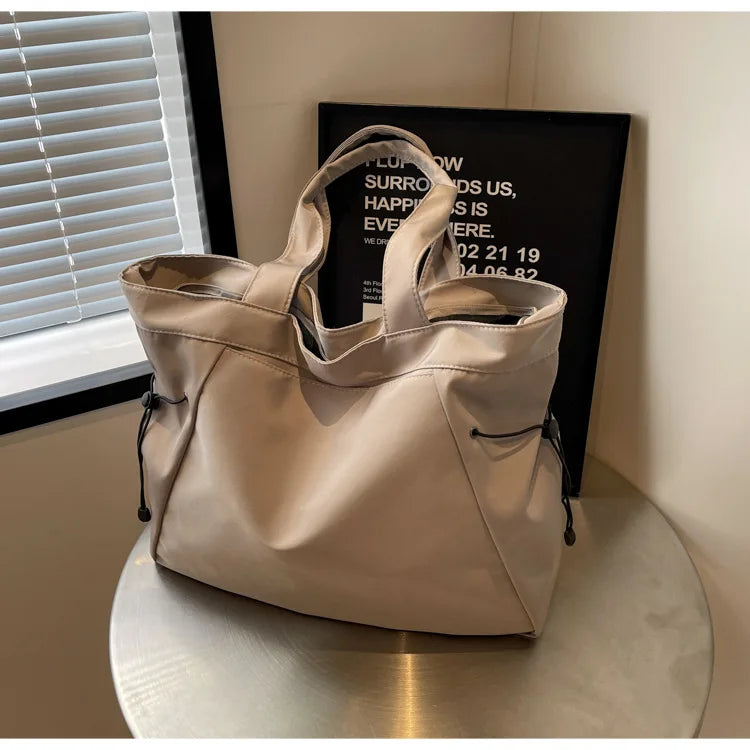 Casual Large Capacity Tote Bag for Women - Simple Aesthetic Drawstring Shoulder Bag - JStorehub 