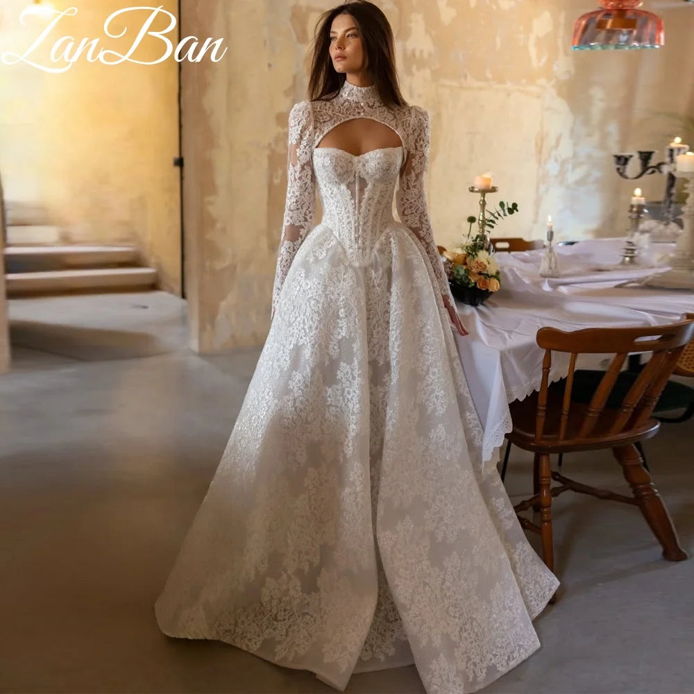 Exquisite A-Line Wedding Dress 2026 - Sweep Train Princess Waist Bridal Gown - JStorehub 