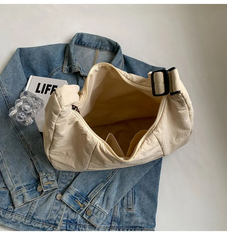Trendy Women's Soft Cloth Shoulder Bag - Solid Color Y2K Casual Big Crossbody Bag 2026