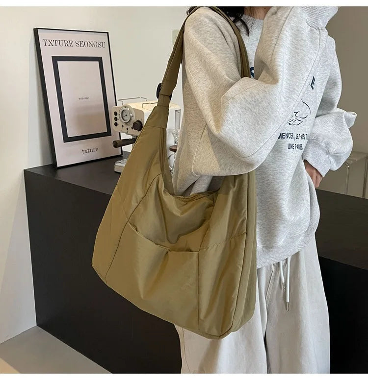 Trendy Women's Soft Cloth Shoulder Bag - Solid Color Y2K Casual Big Crossbody Bag 2026 - JStorehub 