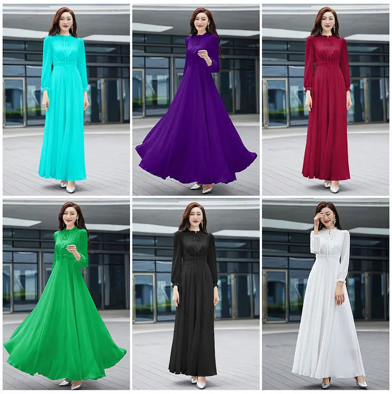 2026 Bohemian Beach Long Chiffon Dress - Elegant Long Sleeve 4XL - JStorehub 