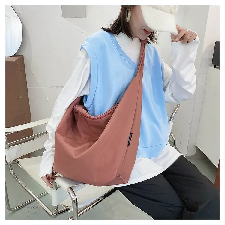 2026 Canvas Tote Bag for Women - Casual Solid Color Shoulder Messenger Bag - JStorehub 