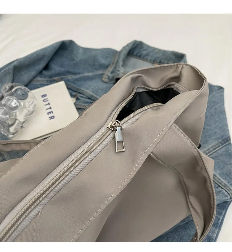 Casual Large Capacity Tote Bag for Women - Simple Aesthetic Drawstring Shoulder Bag - JStorehub 