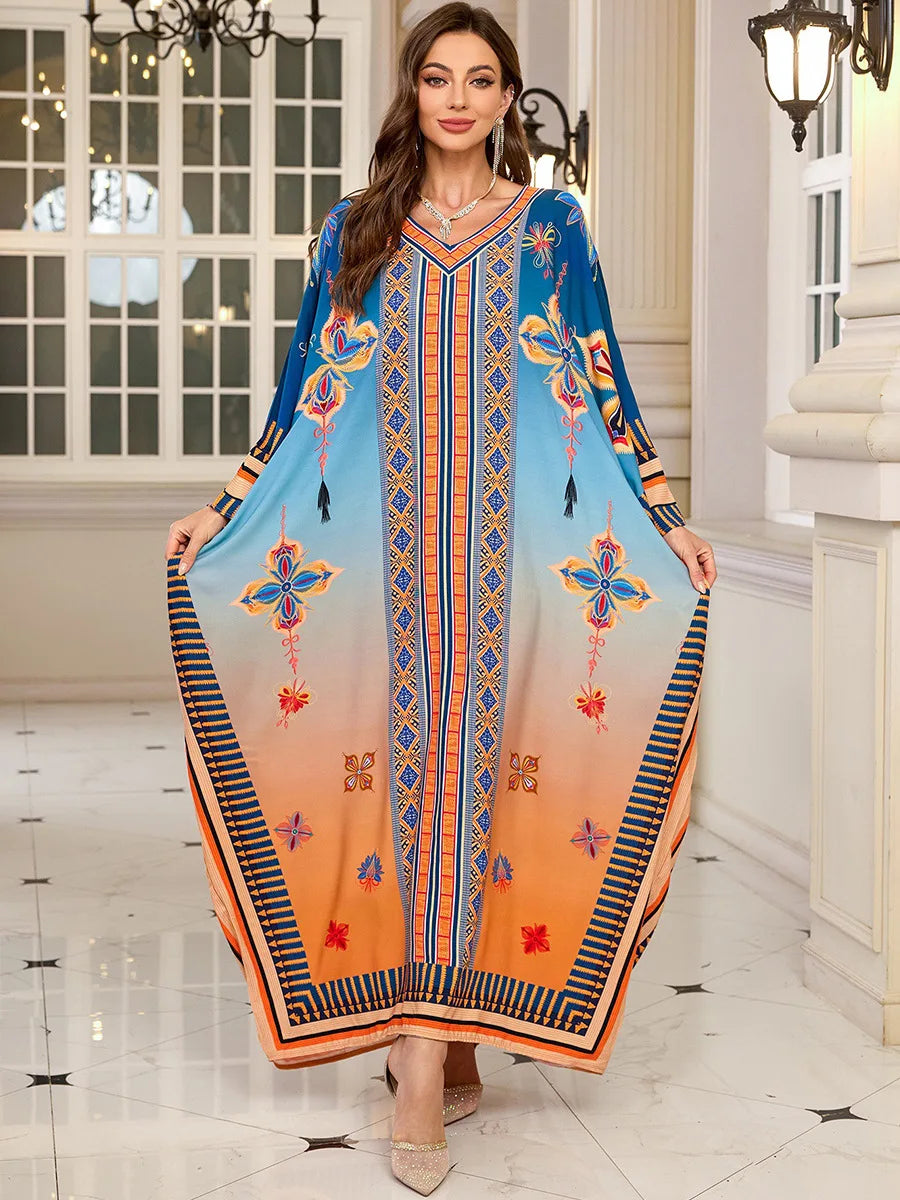Women Embroidered Long Caftans Plus Size Kaftan Dresses Beach Bathing Suit Cover up moomoo Dress Moroccan Robe