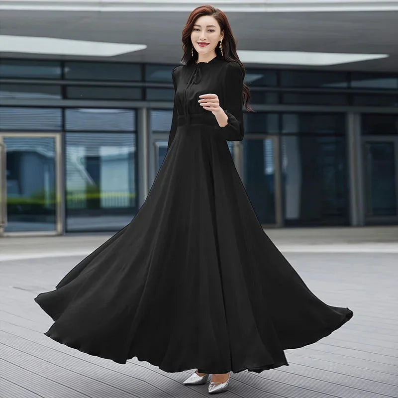 2026 Bohemian Beach Long Chiffon Dress - Elegant Long Sleeve 4XL
