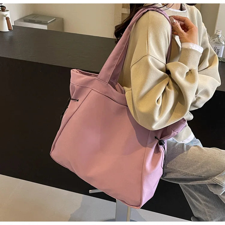 Casual Large Capacity Tote Bag for Women - Simple Aesthetic Drawstring Shoulder Bag