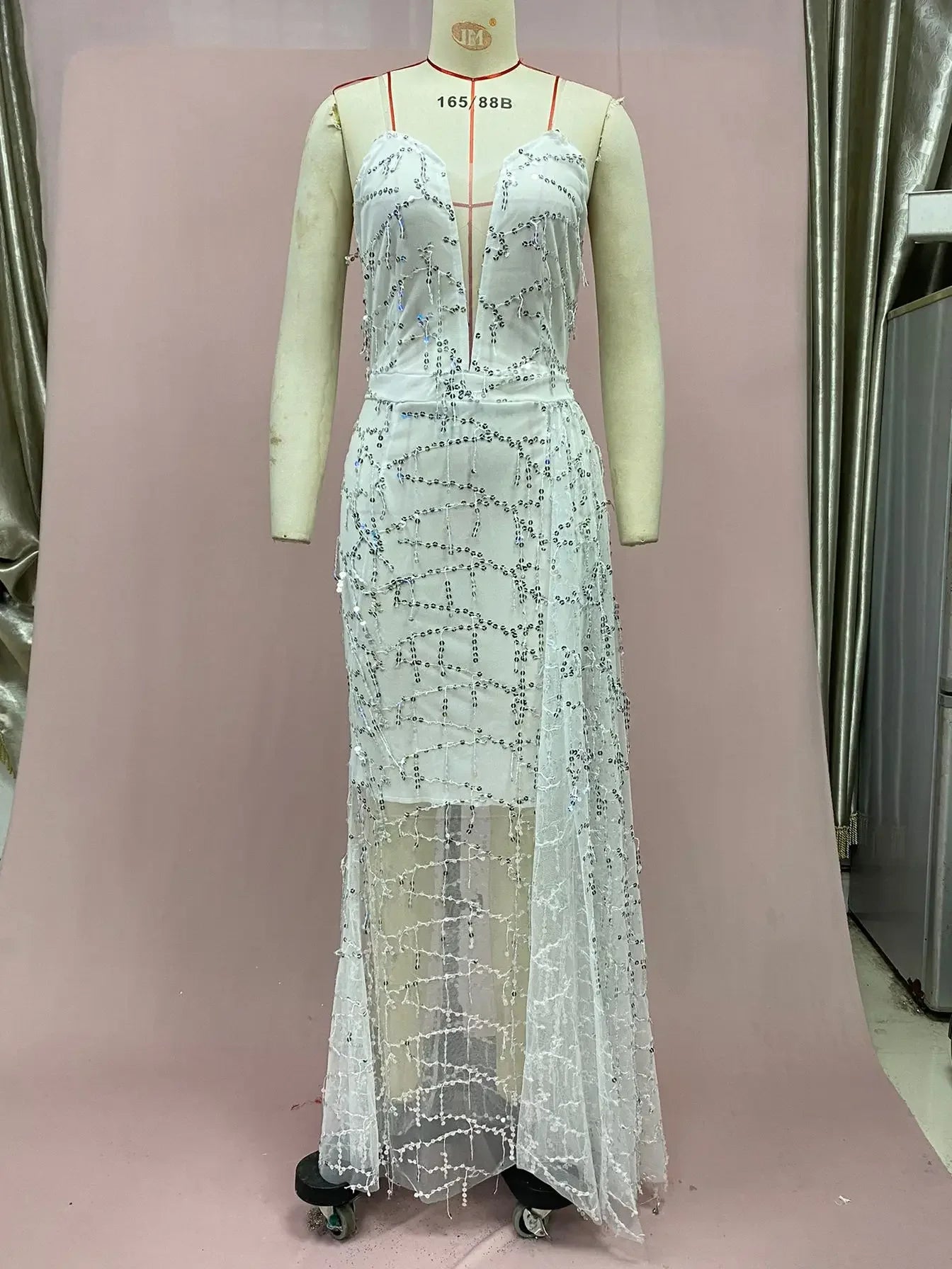 Silver Lace-Up Tank Dress for Women - Sexy V-Neck Sleeveless Summer Dress - JStorehub 