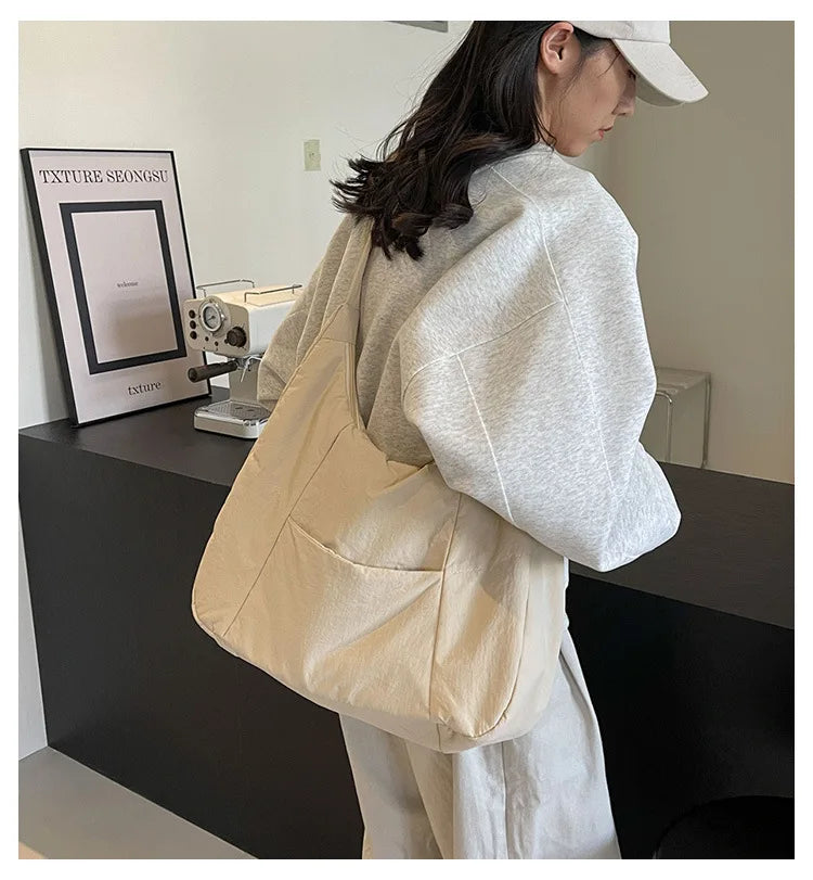 Trendy Women's Soft Cloth Shoulder Bag - Solid Color Y2K Casual Big Crossbody Bag 2026 - JStorehub 