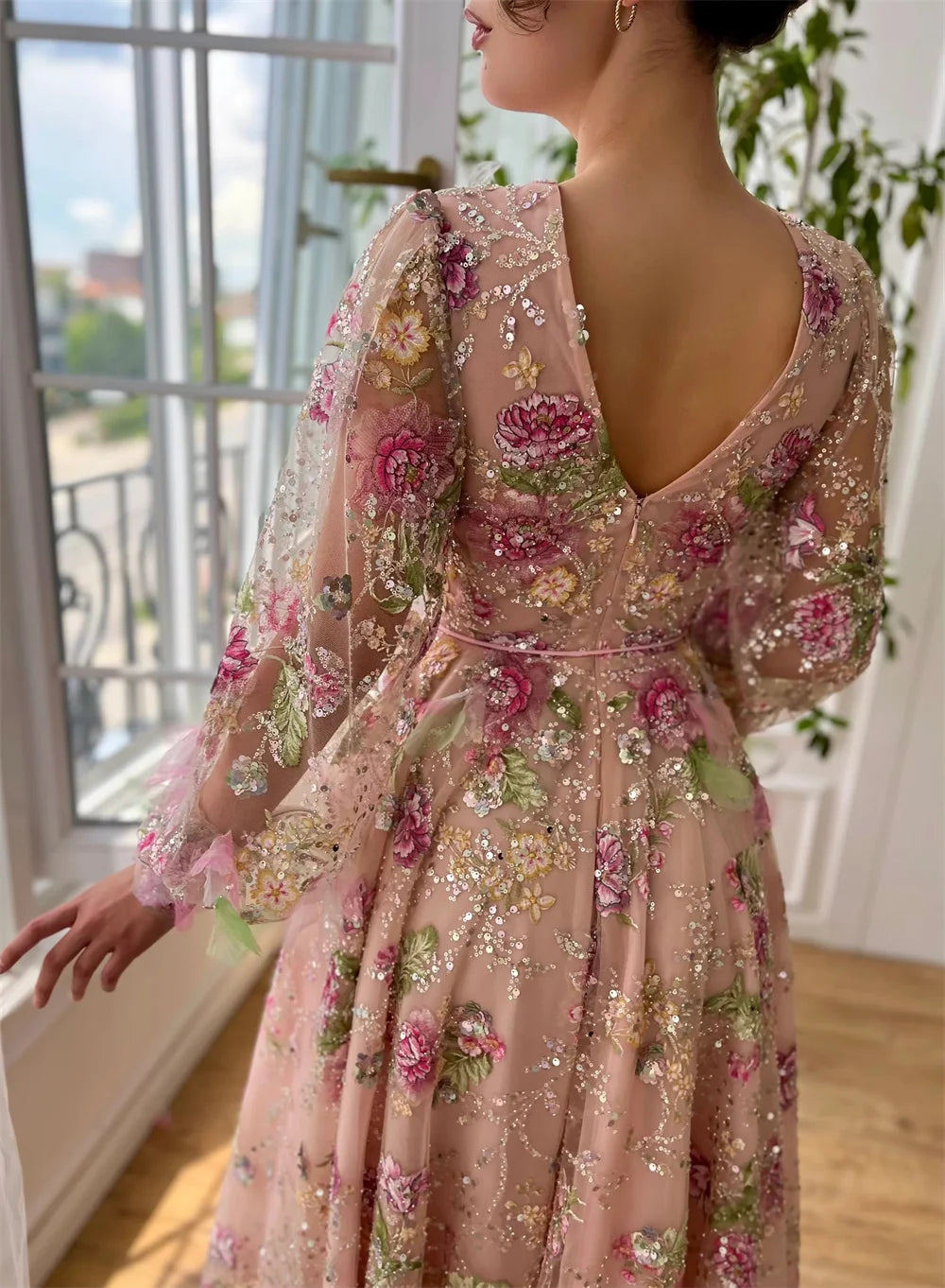Customized Pink V-Neck Wedding Dress 2025 - JStorehub 