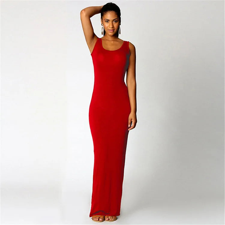 Elegant Women's Maxi Dress - Sleeveless Bodycon for Spring/Summer