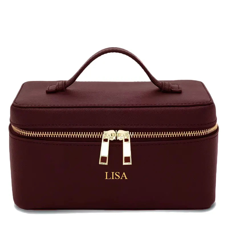 Custom Name Ladies Saffiano Split Leather Travel Toiletry Bag - Hanging Makeup Organizer - JStorehub 