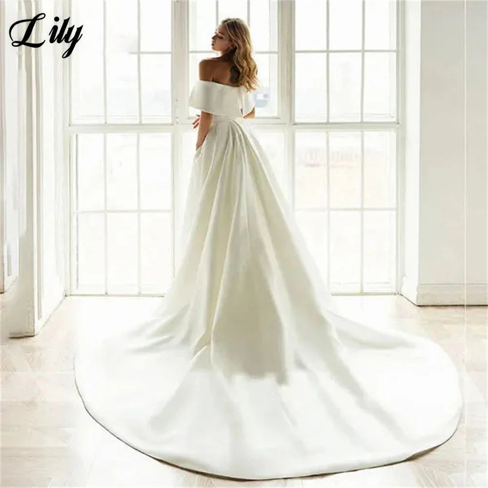 Lily White Off-Shoulder Backless Prom Dress - Satin Mermaid Evening Gown - JStorehub 