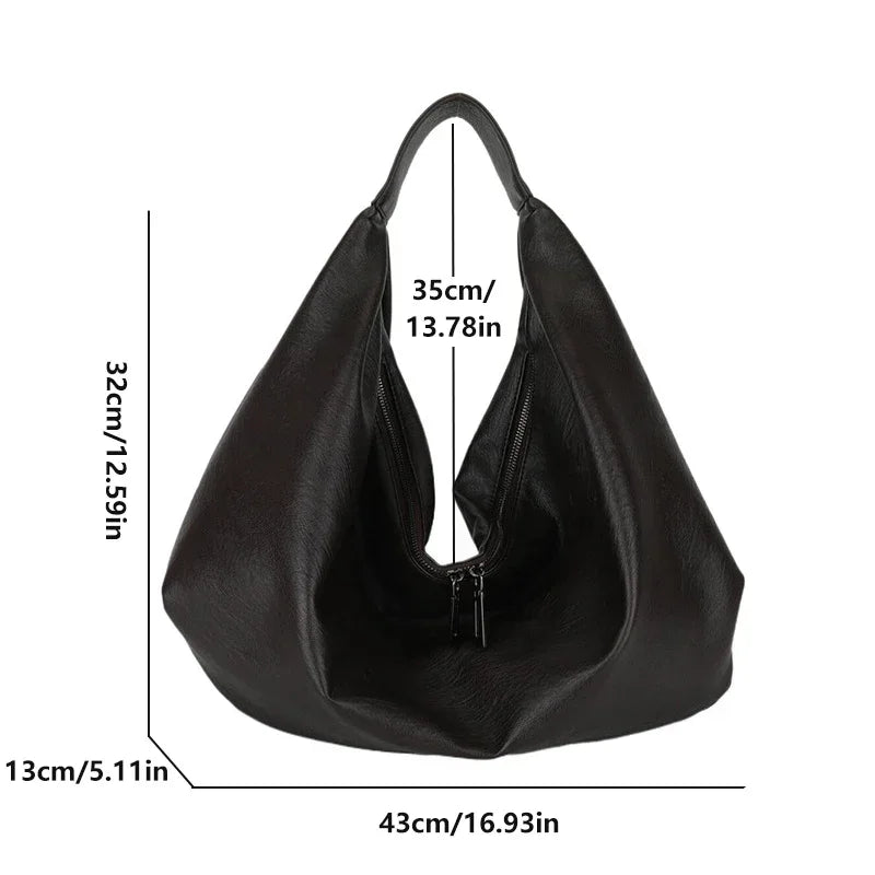Big Black Shoulder Bag for Women - Large Hobo Soft Leather Crossbody Tote Bag - JStorehub 