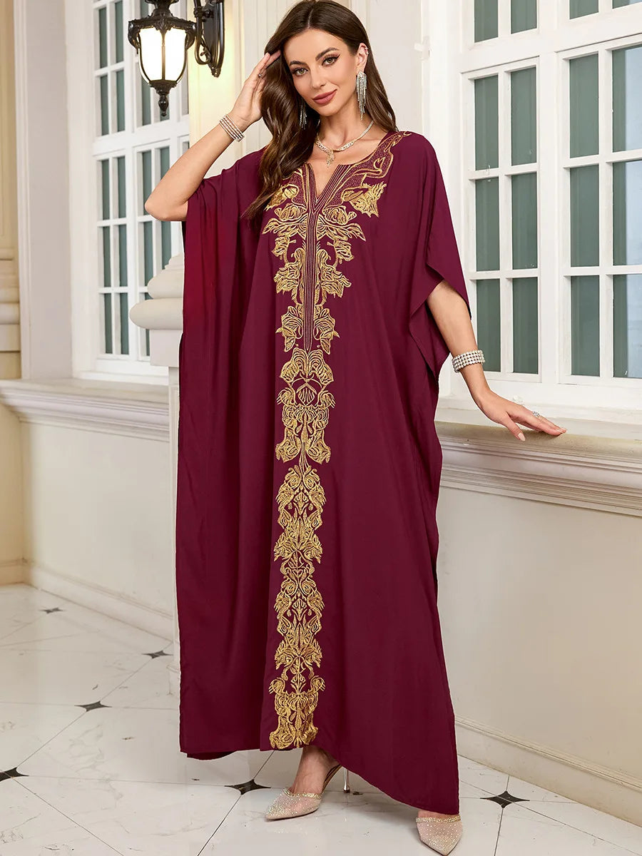Women Embroidered Long Caftans Plus Size Kaftan Dresses Beach Bathing Suit Cover up moomoo Dress Moroccan Robe
