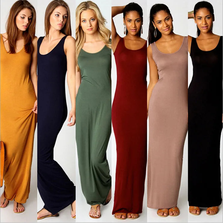 Elegant Women's Maxi Dress - Sleeveless Bodycon for Spring/Summer