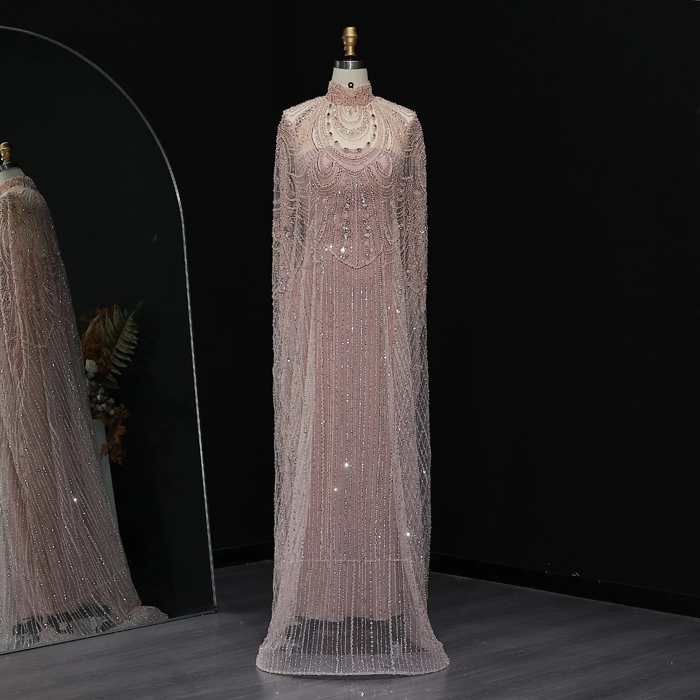 Customized Luxury Nude Caftan Prom Evening Dress - Elegant Party Gown