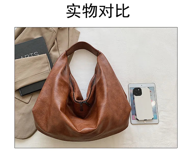 Big Black Shoulder Bag for Women - Large Hobo Soft Leather Crossbody Tote Bag - JStorehub 