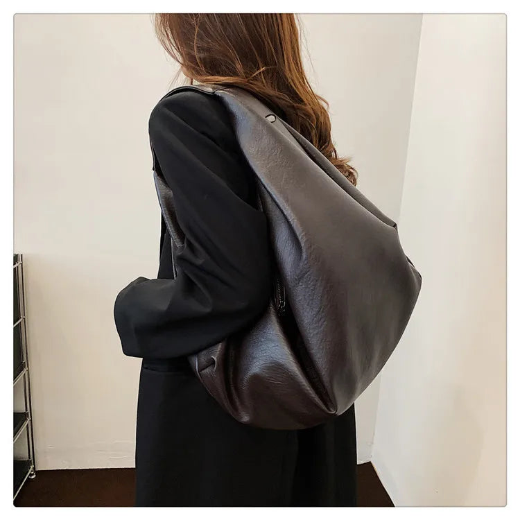 Big Black Shoulder Bag for Women - Large Hobo Soft Leather Crossbody Tote Bag - JStorehub 