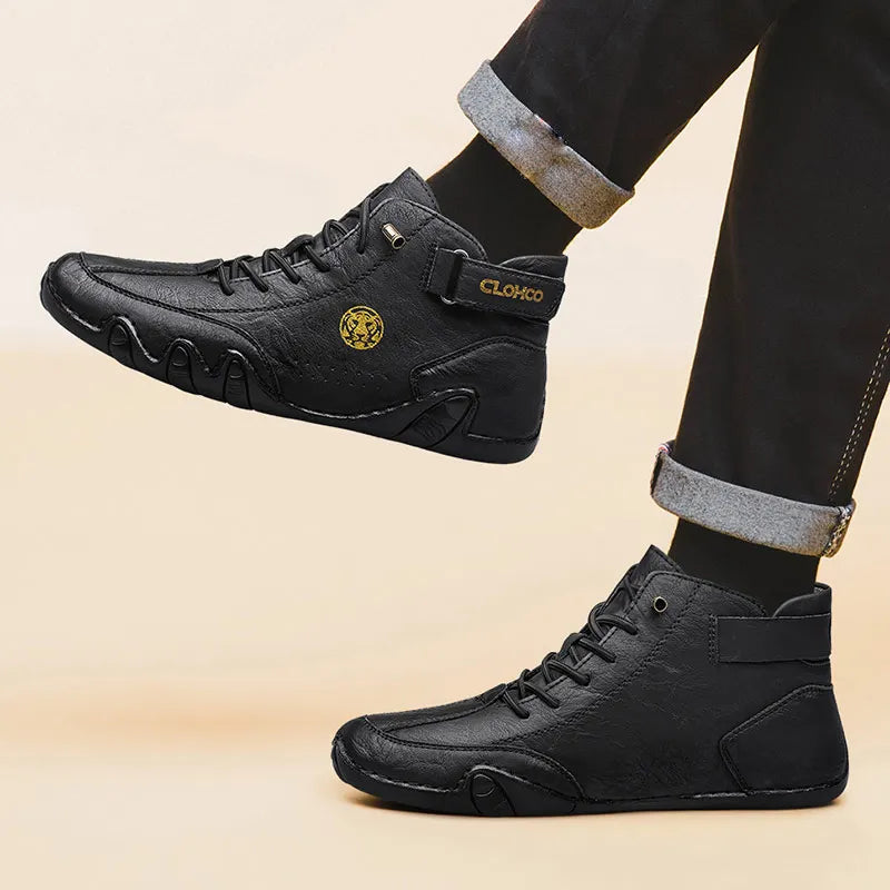 CLOHOO Hand-Sewn Soft-Soled Octopus Boot Men's Short Boots High-Top Leather Boots for Men