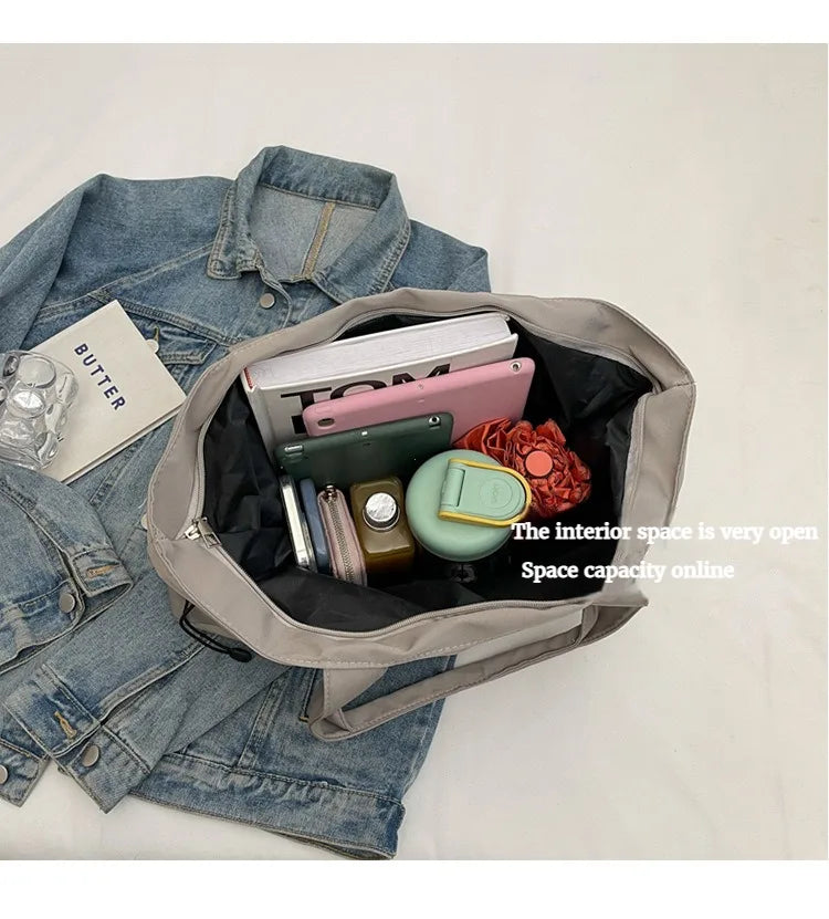 Casual Large Capacity Tote Bag for Women - Simple Aesthetic Drawstring Shoulder Bag - JStorehub 