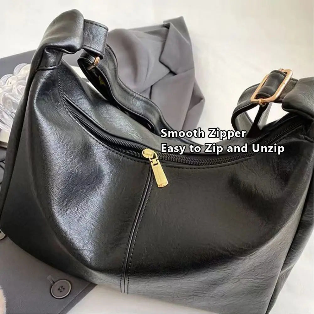 Trendy Slouchy Shoulder Bag for Women - PU Leather Large Capacity Hobo Tote - JStorehub 