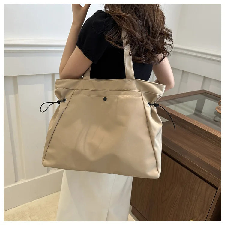 Casual Large Capacity Tote Bag for Women - Simple Aesthetic Drawstring Shoulder Bag