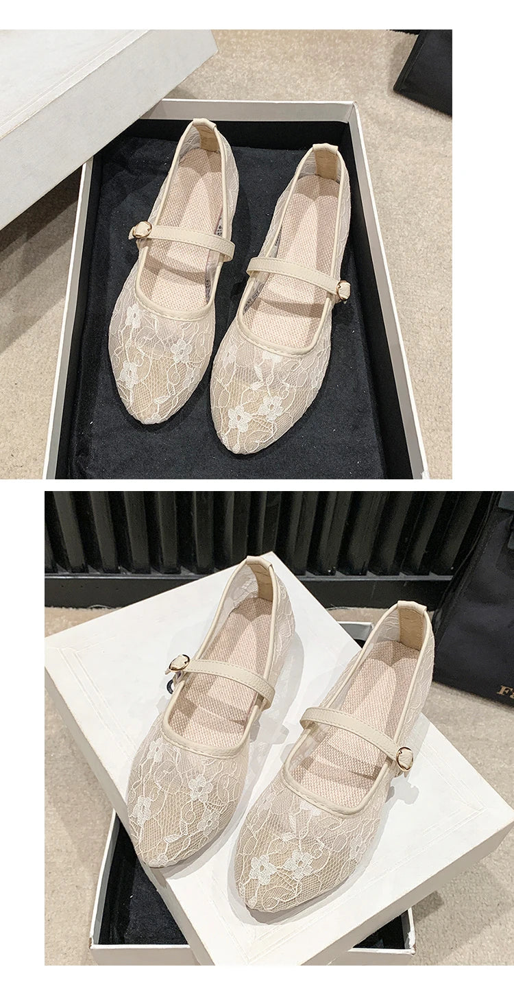 White Bow Hollow Slip-On Flat Shoes for Women - Sweet Ballet Flats