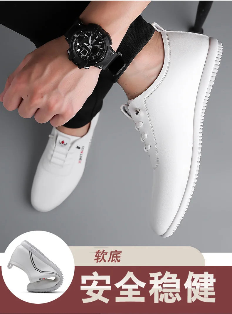 2024 casual men leather shoes Versatile Business White footwear Fashion anti slip comfortable loafers male new lightweight flat