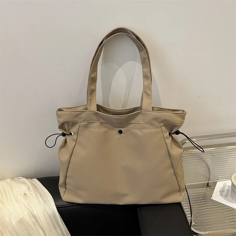 Casual Large Capacity Tote Bag for Women - Simple Aesthetic Drawstring Shoulder Bag