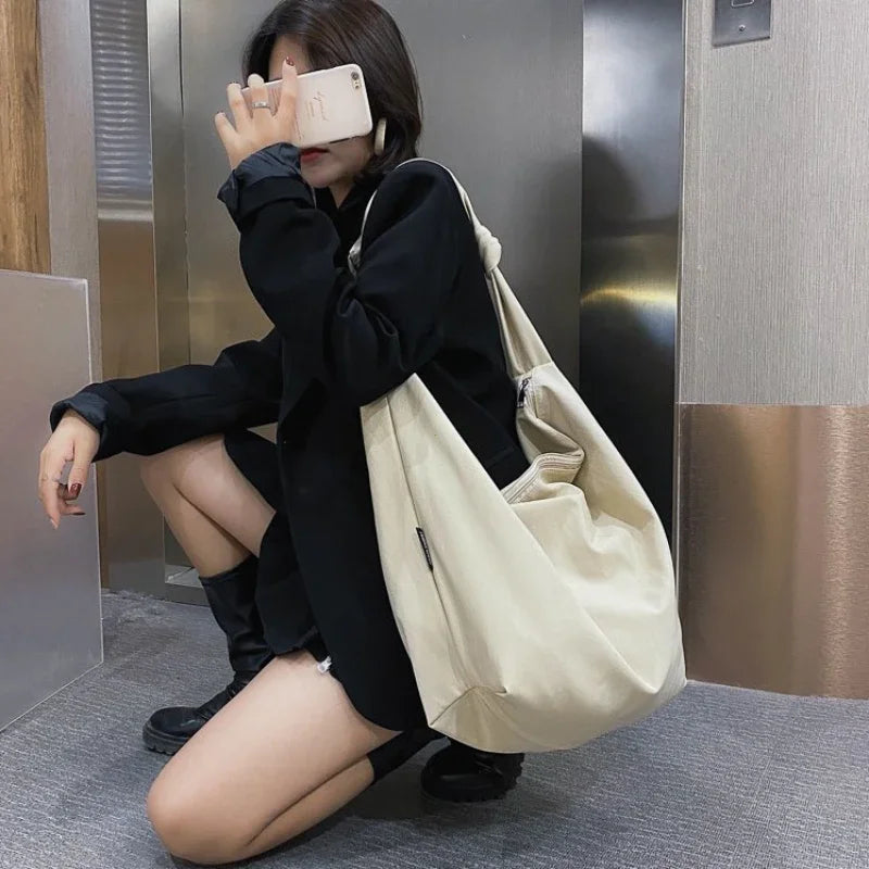 2026 Canvas Tote Bag for Women - Casual Solid Color Shoulder Messenger Bag - JStorehub 