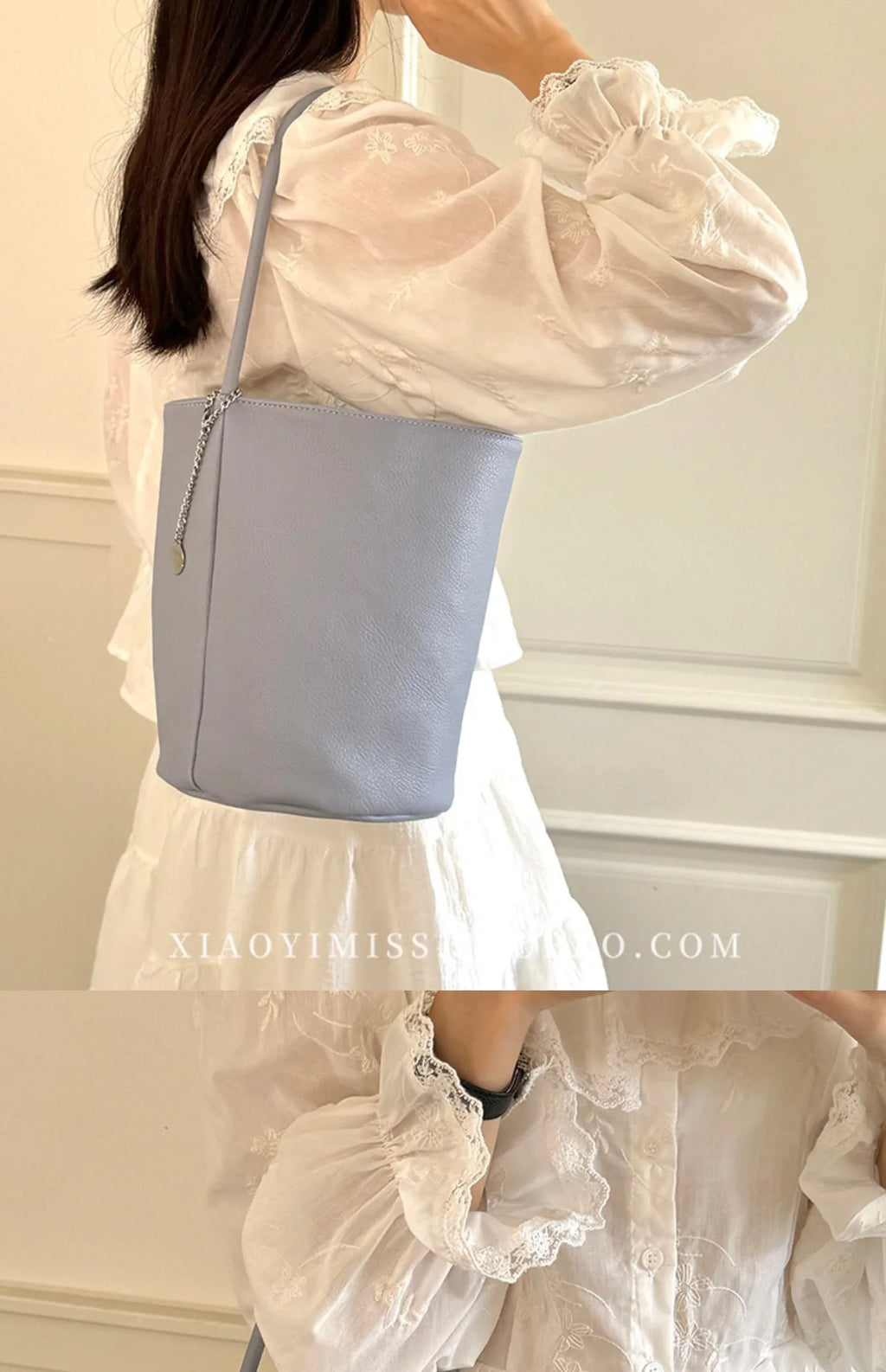 2026 Lychee Pattern Soft Leather Bucket Bag for Women - Casual Underarm Handbag - JStorehub 