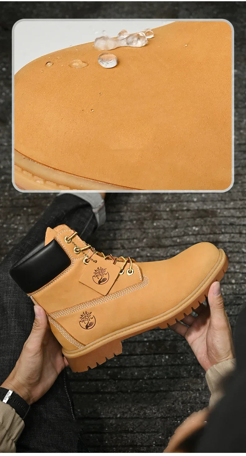 Boots Men High Top Boots High Quality Women Leather Shoes Fashion Outdoor Sneakers Men Lace Up Non-Slip Ankle Boots for Couple