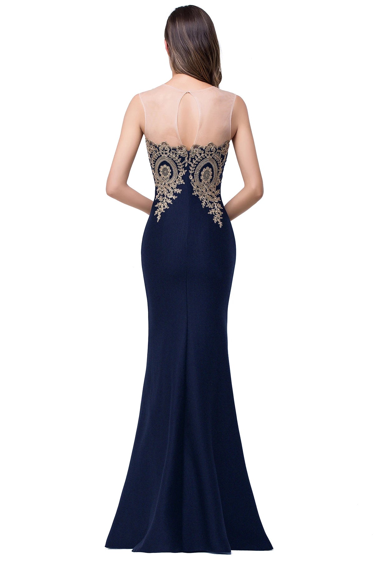 Golden Appliques Lace Mermaid Evening Dress - Sweetheart Illusion Prom Gown