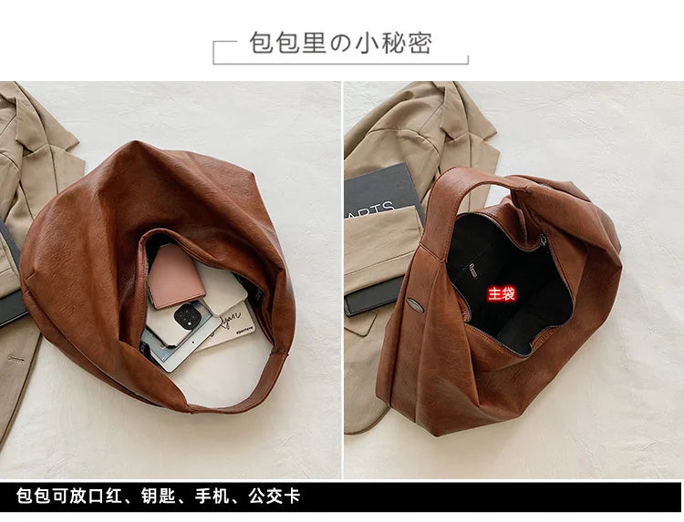 Big Black Shoulder Bag for Women - Large Hobo Soft Leather Crossbody Tote Bag - JStorehub 
