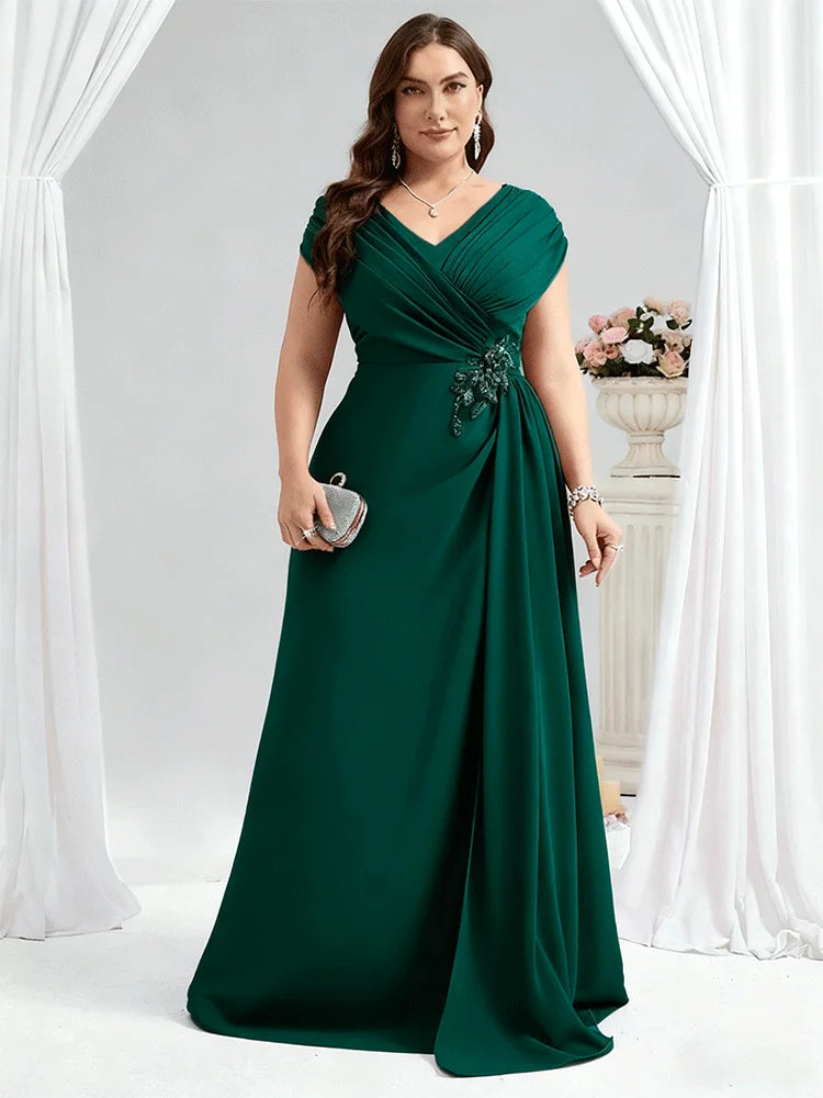 Plus Size Wine Red Chiffon Evening Dress - Luxury 4XL 5XL Mother of Bride Gown - JStorehub 