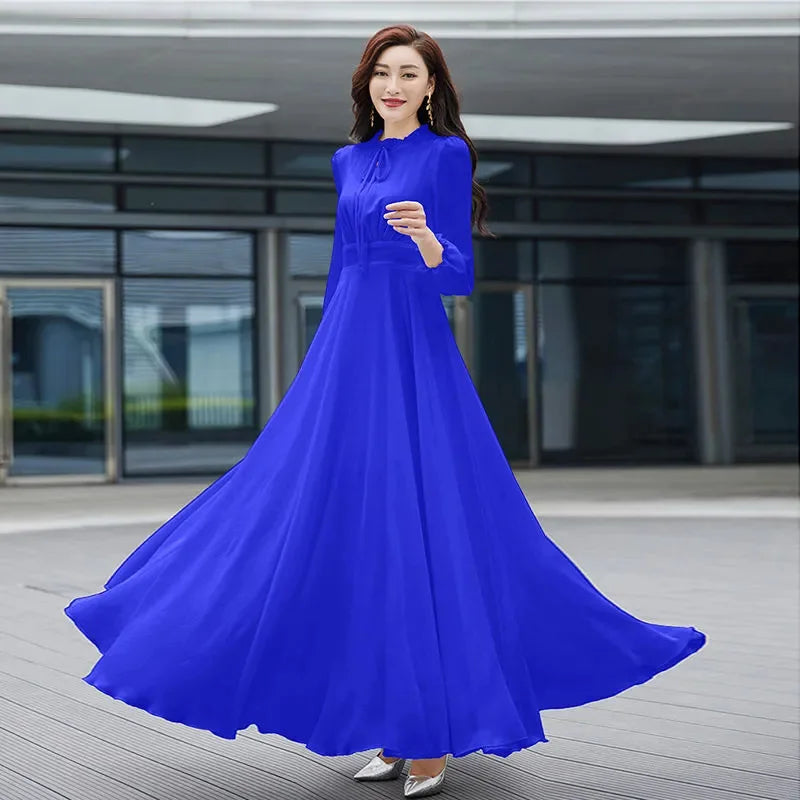 2026 Bohemian Beach Long Chiffon Dress - Elegant Long Sleeve 4XL