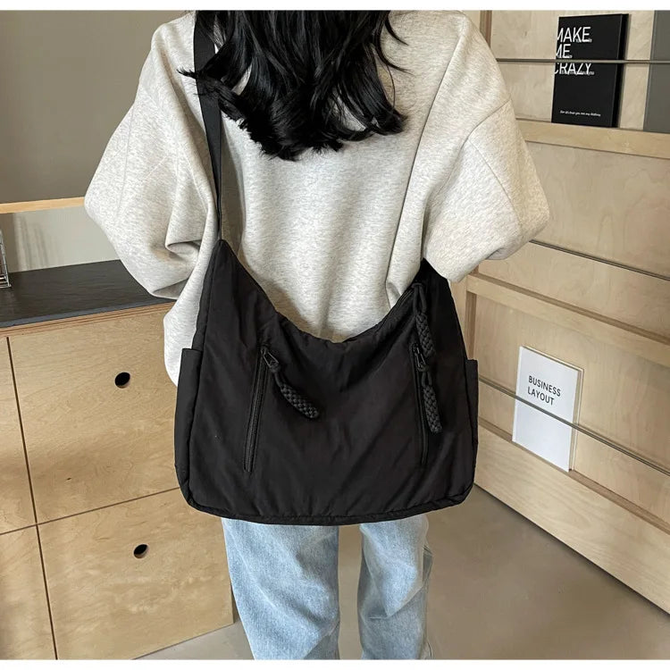 Trendy Women's Soft Cloth Shoulder Bag - Solid Color Y2K Casual Big Crossbody Bag 2026