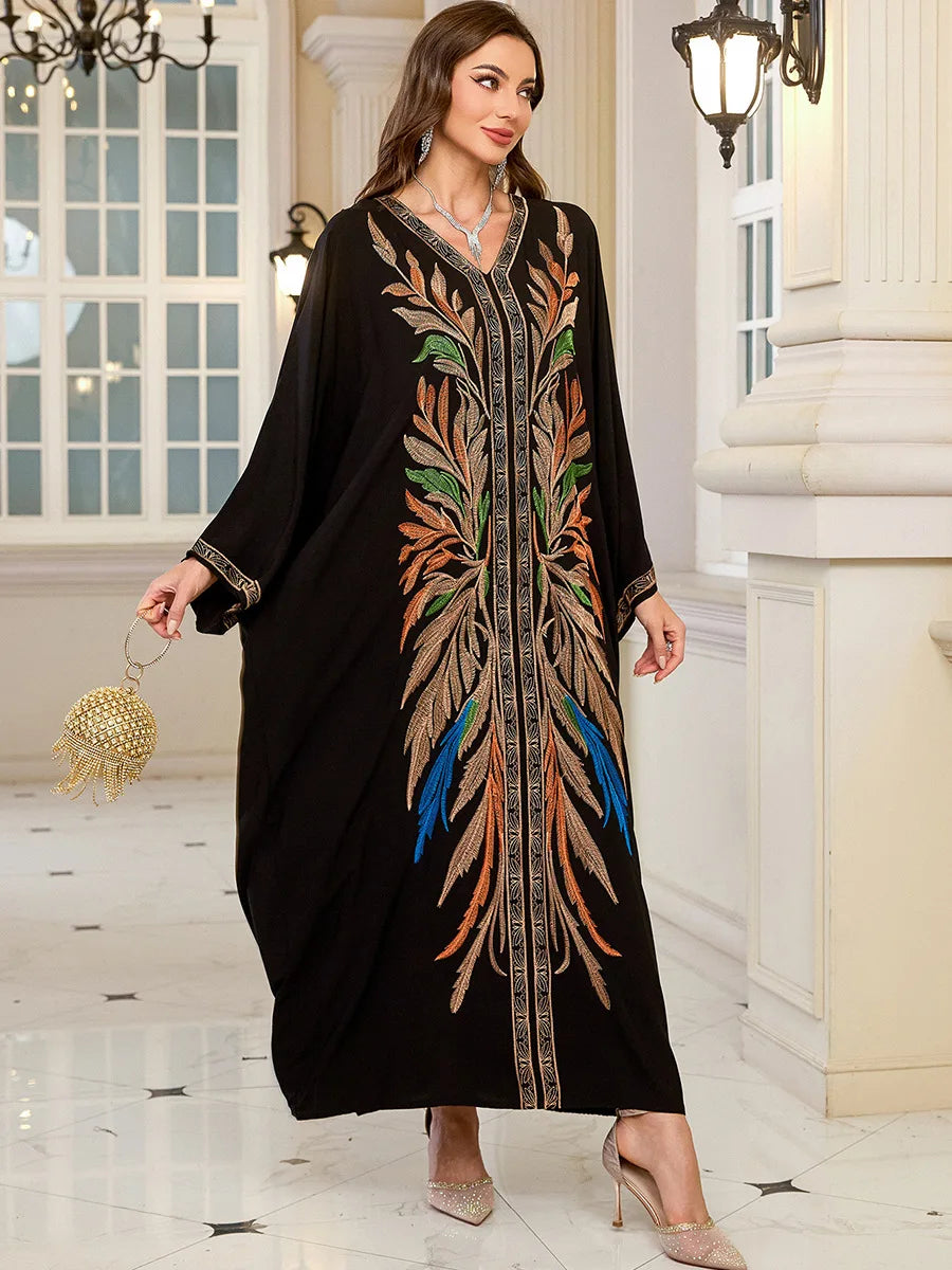Women Embroidered Long Caftans Plus Size Kaftan Dresses Beach Bathing Suit Cover up moomoo Dress Moroccan Robe