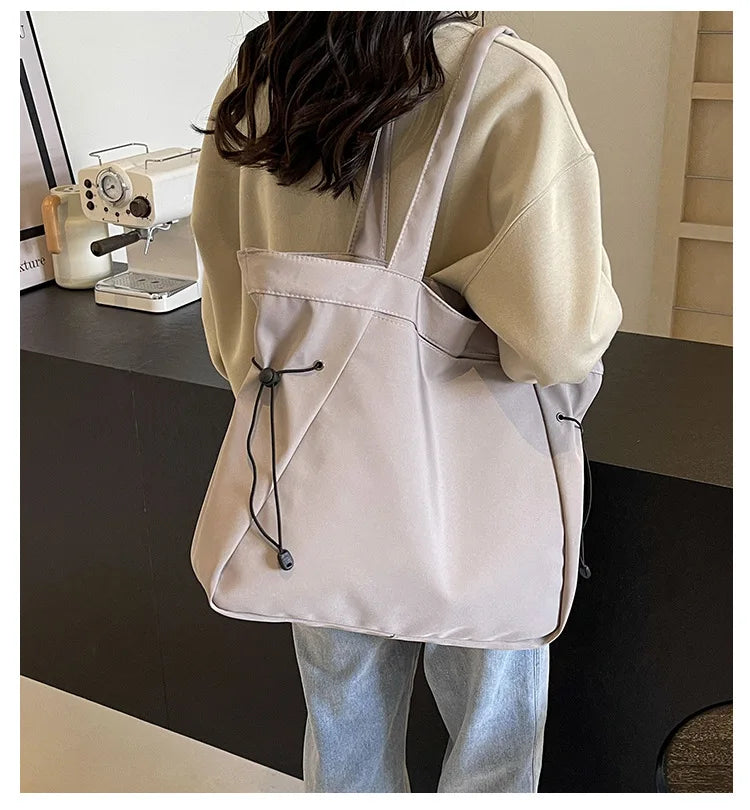 Casual Large Capacity Tote Bag for Women - Simple Aesthetic Drawstring Shoulder Bag - JStorehub 