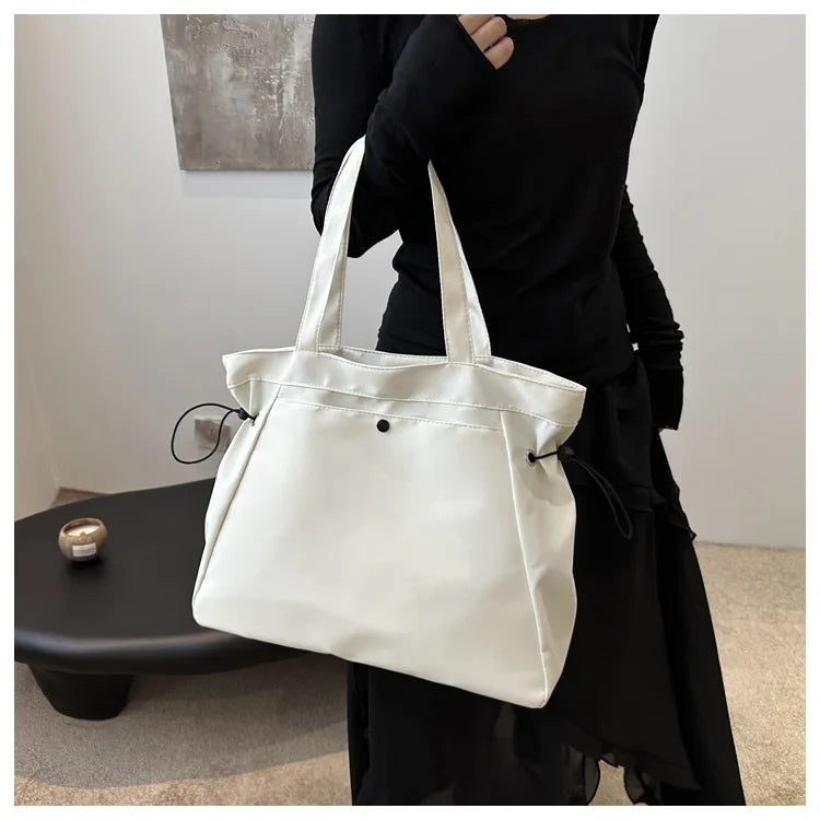 Casual Large Capacity Tote Bag for Women - Simple Aesthetic Drawstring Shoulder Bag