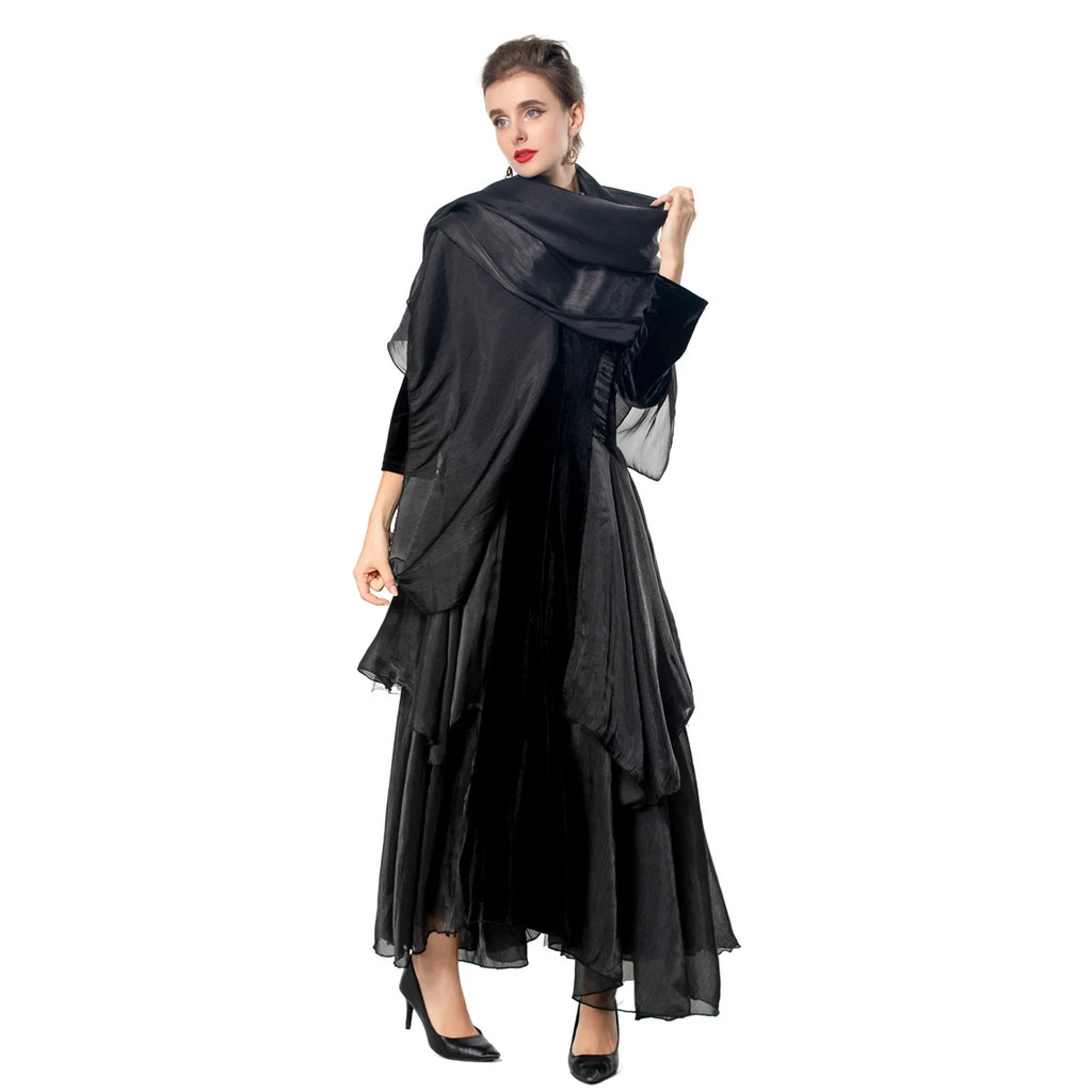 Women's Dresses Sexy V Neck Long Sleeves Velvet Patchwork Ruffles Elegant Fashion Designer Party Prom Gown - SalmanStore 