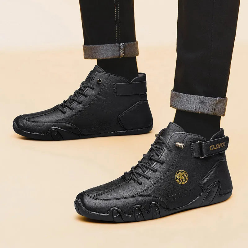 CLOHOO Hand-Sewn Soft-Soled Octopus Boot Men's Short Boots High-Top Leather Boots for Men