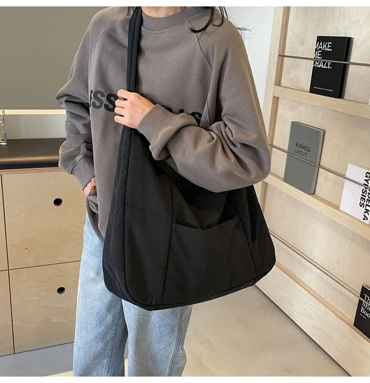 Trendy Women's Soft Cloth Shoulder Bag - Solid Color Y2K Casual Big Crossbody Bag 2026 - JStorehub 