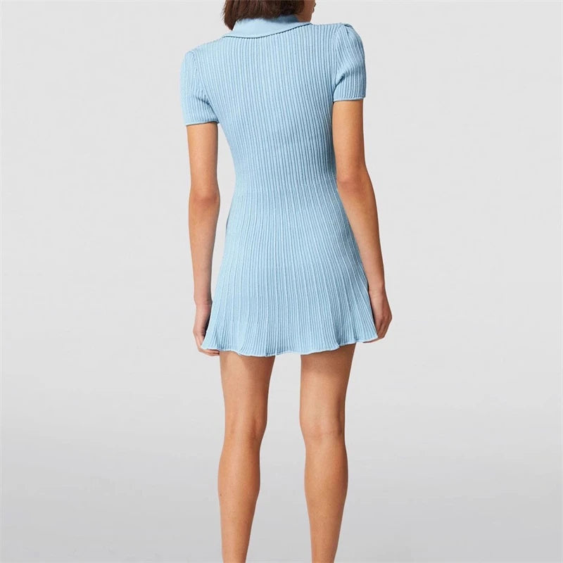 Women Dresses - Polo Neck Knitted Dress Y2K - Salman Store